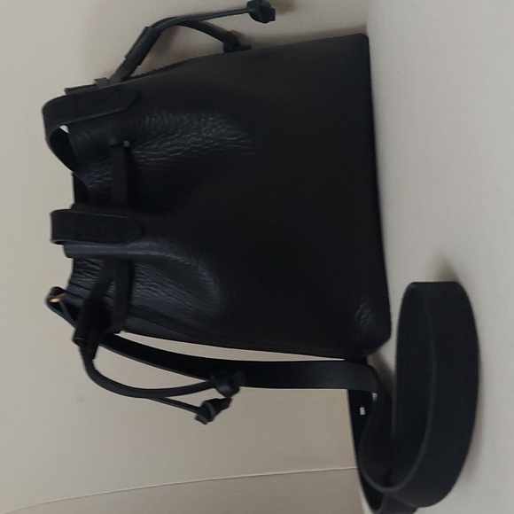 Madewell Small Drawstring Transport Black Leather Bucket Crossbody Tote Bag - Picture 6 of 15